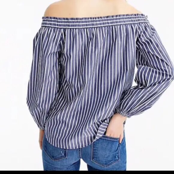 NWOT J. Crew Off-the-Shoulder Blue & White Striped Top Size 10 - Picture 2 of 7